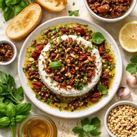 Sun Dried Tomatoes and Herb Marinade Over Goat Cheese