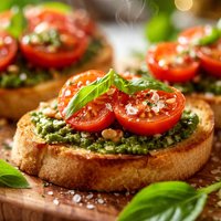Super Easy Appetizer Tomato and Pesto Crostini