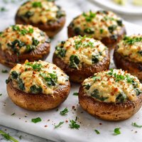 Super Easy Cheese and Spinach Stuffed Mushrooms