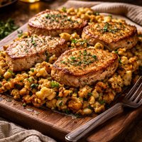 Super Easy Pork Chops and Stuffing