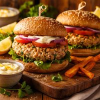 Super Healthy Tuna Burgers with Lemon Garlic Mayonnaise