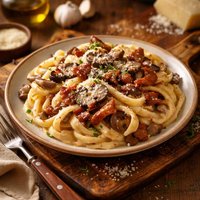 Superlicious Bacon Mushroom Pasta