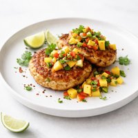 Sweet Cornbread Shrimp Cakes with Mango Salsa