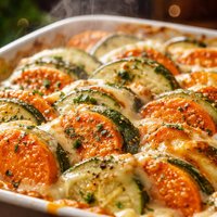 Sweet Potato and Zucchini Au Gratin