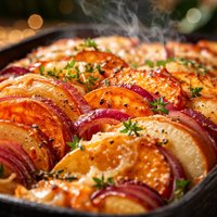Sweet Potato Apple and Onion Gratin