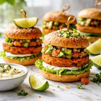 Sweet Potato Burgers Avocado Salsa and Garlic Spread Rsc