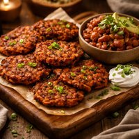 Sweet Potato Fritters with Smoky Pinto Beans