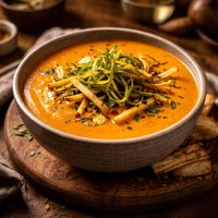 Sweet Potato Soup with Matchstick Fries and Frizzled Leeks