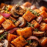 Sweet Potatoes with Mushrooms Onion and Thyme