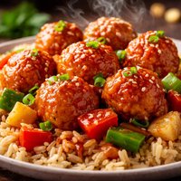 Sweet Sour Chicken Balls with Brown Rice
