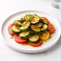 Sweet Spicy Cucumbers Over Tomatoes