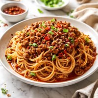 Szechuan Spaghetti Noodles with Spicy Meat Sauce