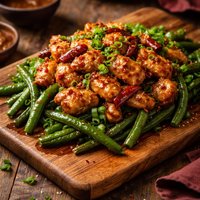 Szechwan Chicken Over String Green Beans