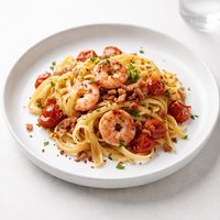 Tagliatelle with Pancetta Shrimp and Roasted Tomatoes