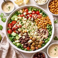 Tahini Dressing Over Mediterranean Salad