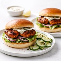 Tandoori Chicken Burgers with Minty Cucumbers