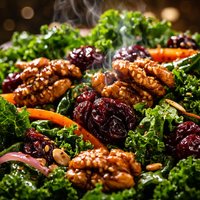 Tangy Autumn Greens with Tamari Roasted Walnuts Dried Cherries