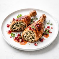 Tangy Pomegranate Chicken Legs Stuffed with Herbed Rice