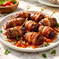 Tapas Bacon Wrapped Dates and Sweet Red Bell Pepper Sauce