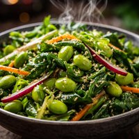 Tatsoi Mizuna and Edamame Salad with Sesame Dressing