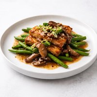 Tempeh and Green Beans with Shiitake Miso Gravy