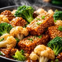 Tempeh Sukiyaki with Broccoli Cauliflower