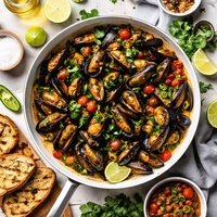 Tequila Mussels with Tomatoes Jalapenos