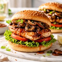 Teriyaki Chicken Burgers with a Teriyaki Mushroom Sauce