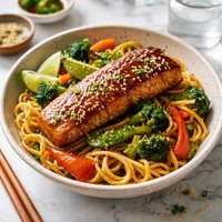 Teriyaki Salmon and Vegetables with Egg Noodles