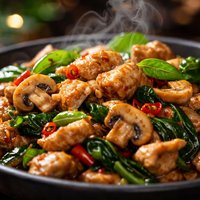 Thai Chicken Mushroom and Basil Stir Fry