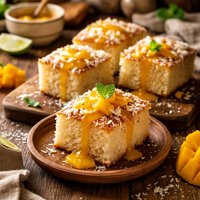 Thai Coconut Cake with Mango Sauce