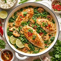 Thai Inspired Coconut Chicken with Spinach and Mushrooms