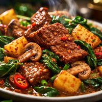 Thai Spicy Beef with Spinach Mushroom Potato