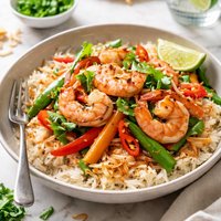 Thai Style Shrimp and Veggies with Toasted Coconut Rice