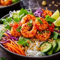 Thai Style Spring Roll Salad with Red Curry Shrimp