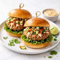 Thai Turkey Burgers with Cucumber Pepper Relish and Spicy Mayo