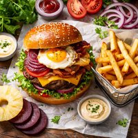 The Works Bonza Aussie Burger and Chips