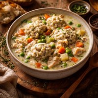 Thick Creamy Upside Down Veggie and Dumpling Soup Super