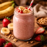 Thick Tropical Smoothie with Bananas and Strawberries