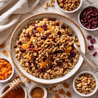 Three Grain Breakfast Cereal with Walnuts and Dried Fruit