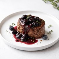 Thyme Peppered Filet Mignon with Blueberry Bourbon Sauce