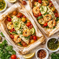 Tilapia and Shrimp En Papollote