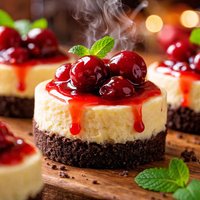 Tiny Cherry Cheesecakes Chocolate Crust