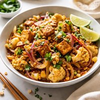 Tofu Cauliflower Cabbage and Onion Stir Fry W Coconut Peanut