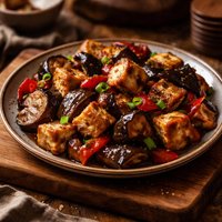 Tofu with Eggplant Aubergine and Peppers
