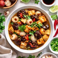 Tofu with Lychee and Black Mushrooms Tao Hoo Neung Lychee