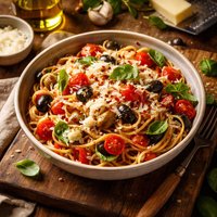 Tomato Olive Parmesan Pasta