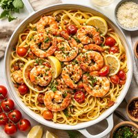 Tomato Shrimp Scampi with Fettuccine