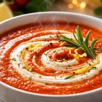 Tomato Soup with Lemon Rosemary Cream