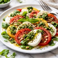 Tomatoes and Mozzarella with Fresh 3 Herb Pesto